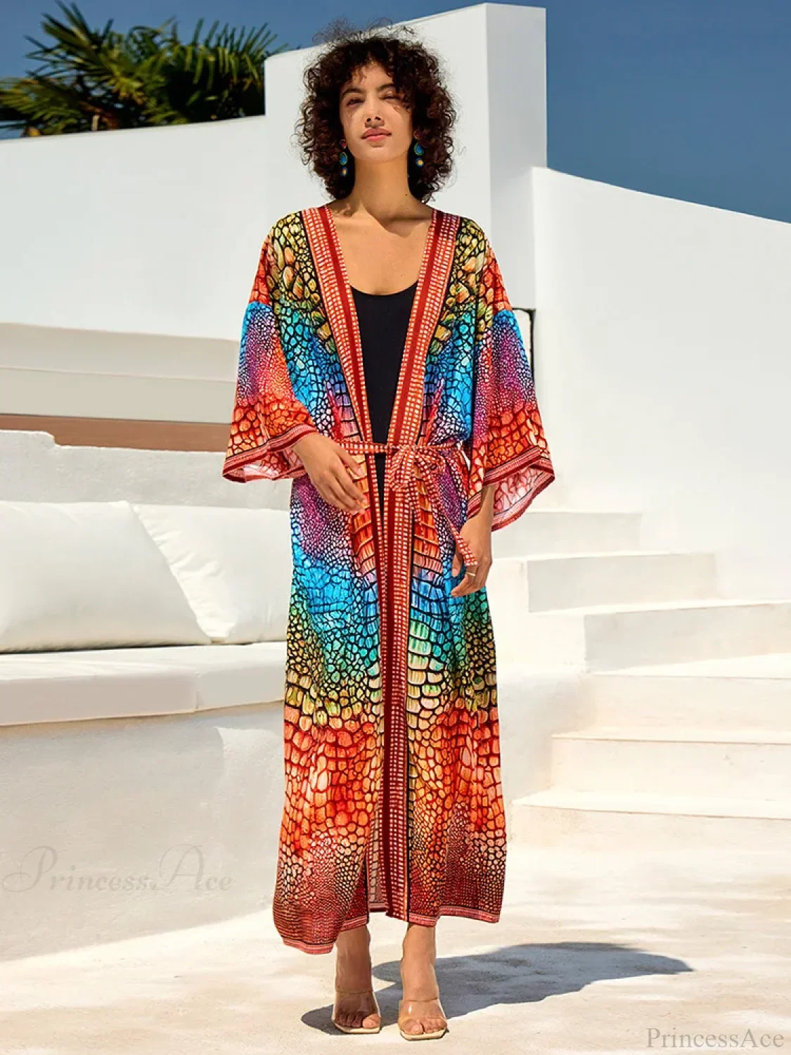 Printed V-Neck Plus Size Cover Up - Image 5