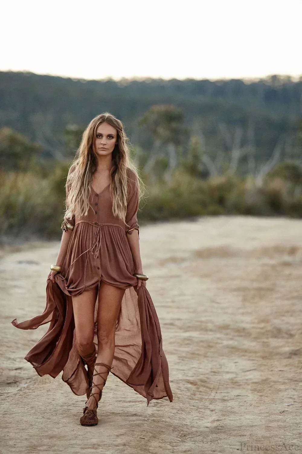 Printing Maxi Deep V Neck Stretch Boho Dress - Image 5