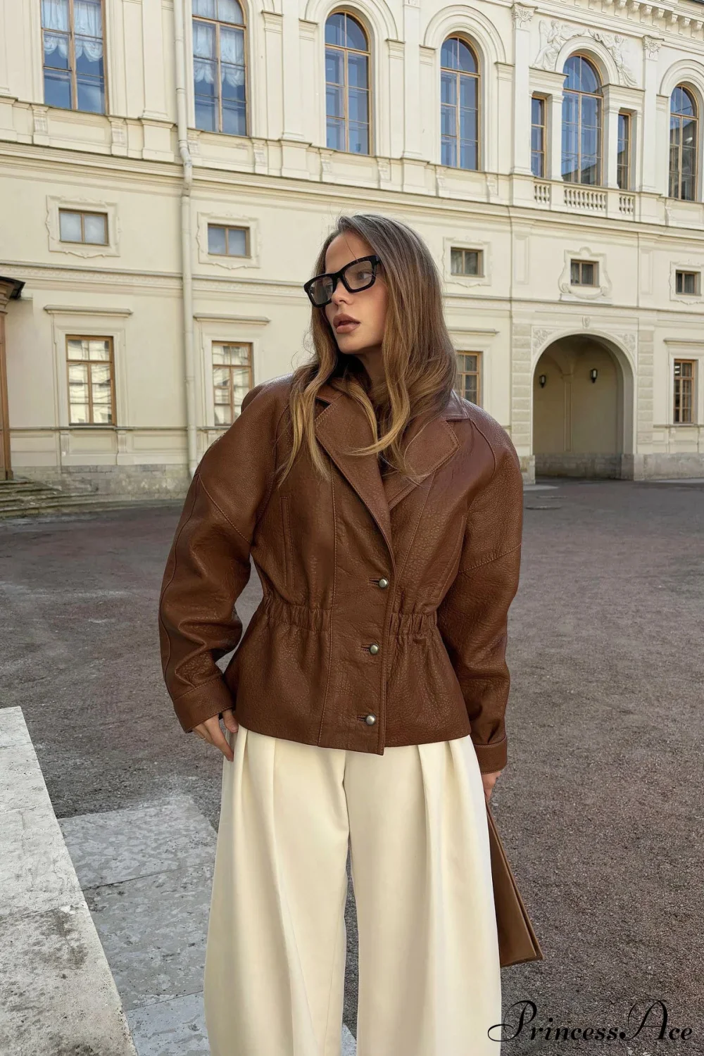 PU Leather Blazer Collar Slim Coat - Image 2