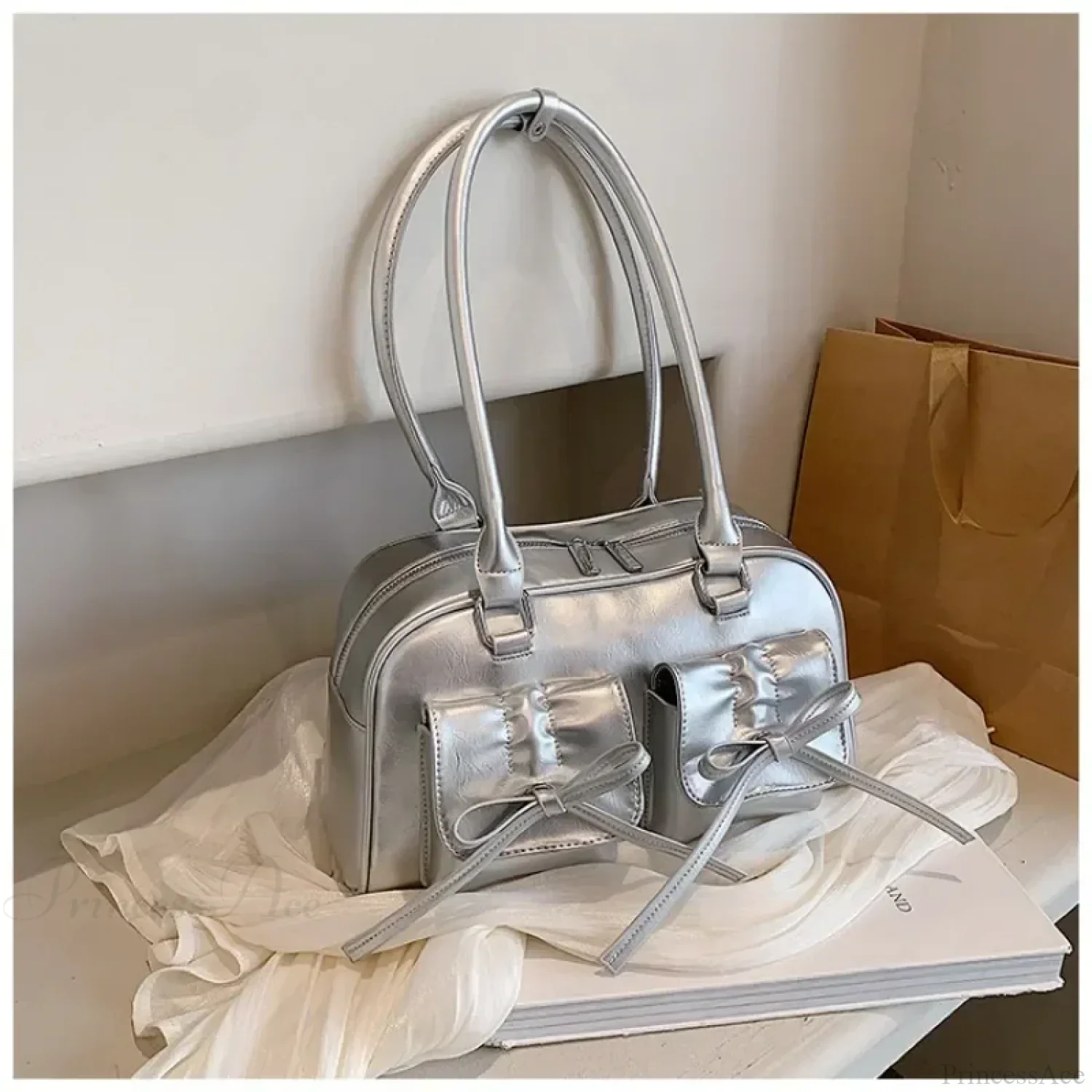 PU Leather Bow Shoulder Handbag - Image 11