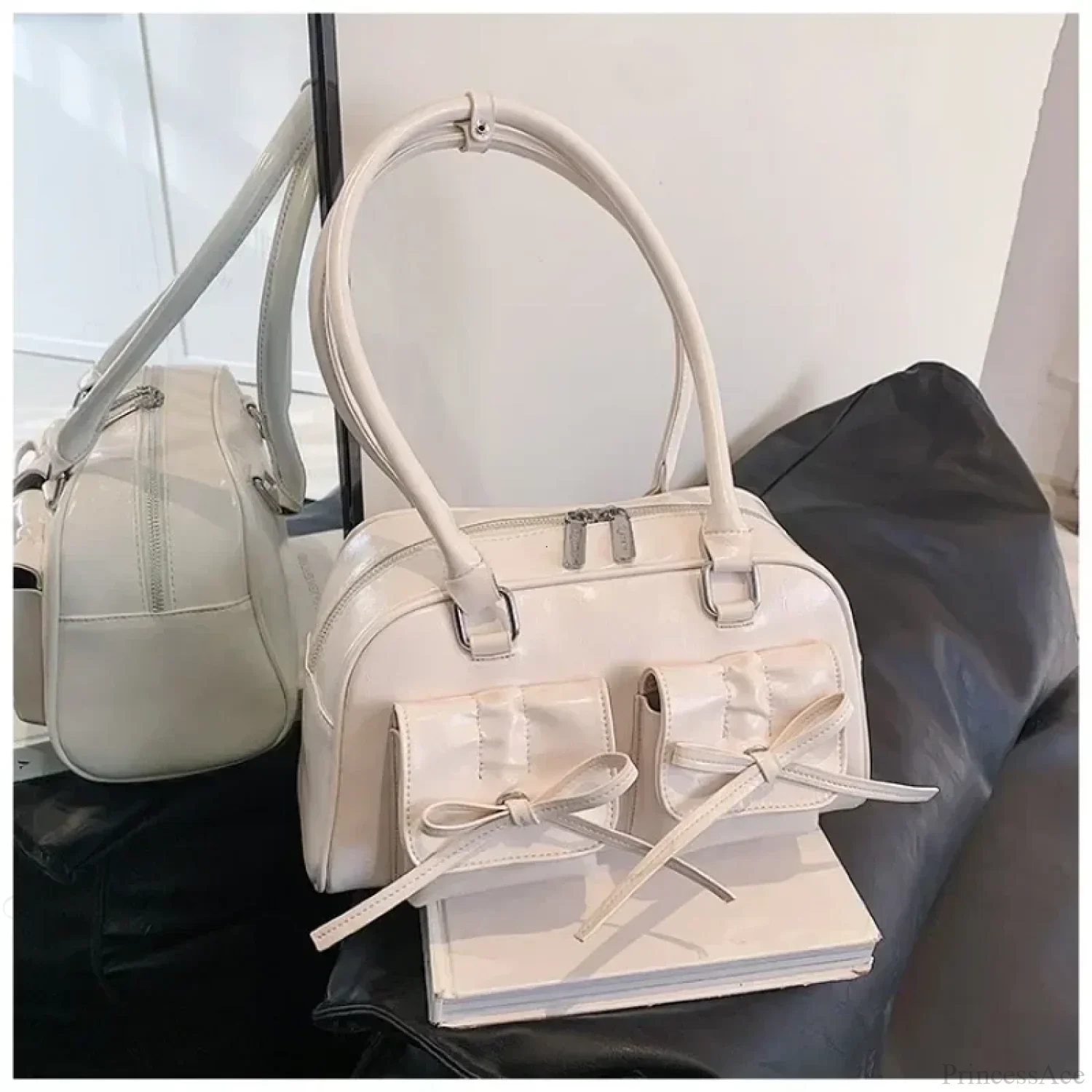 PU Leather Bow Shoulder Handbag - Image 7