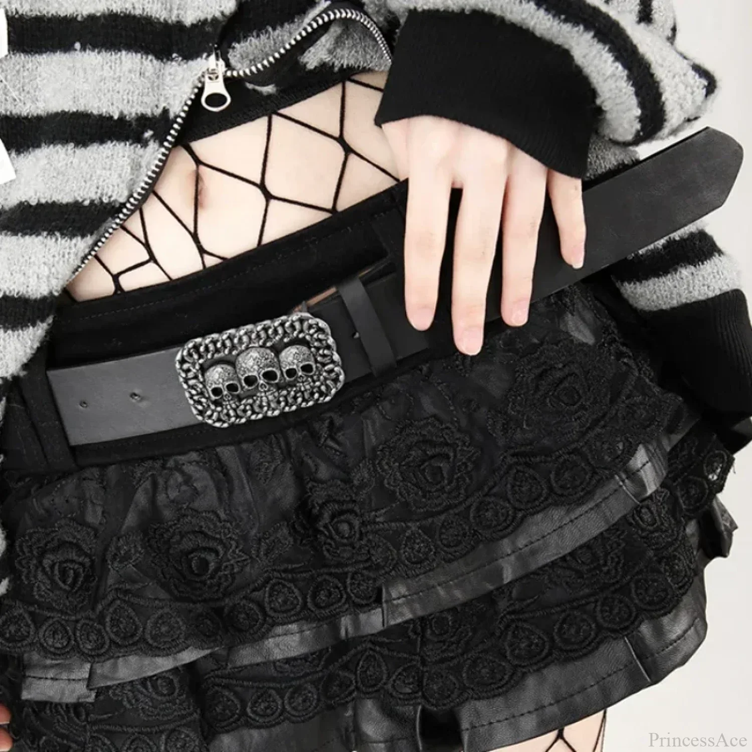 PU Leather Lace Patchwork Mini Skirt - Image 3