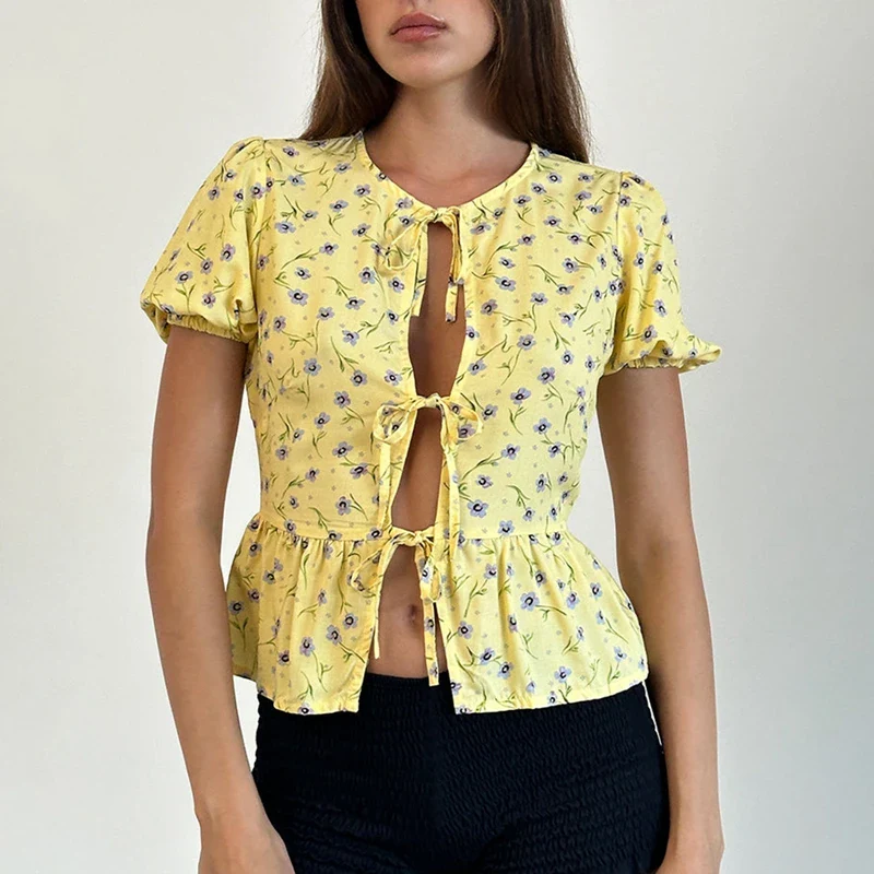 Puff Sleeve Bowknot Crop Top