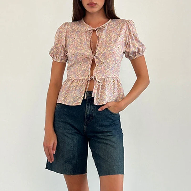 Puff Sleeve Bowknot Crop Top - Image 8