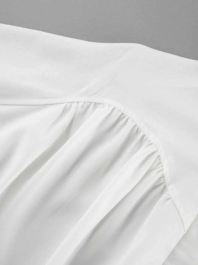 Puff Sleeve Stand Collar White Blouse - Image 12