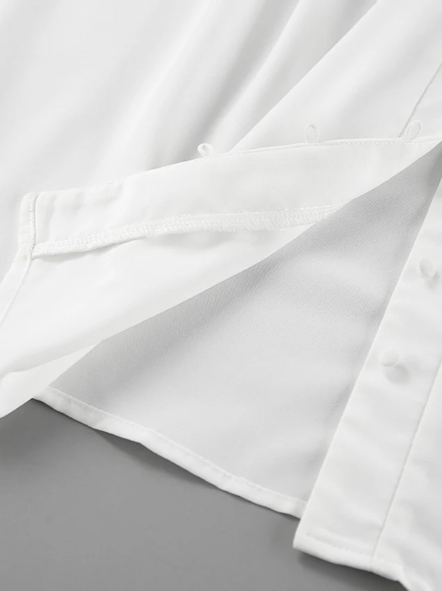 Puff Sleeve Stand Collar White Blouse - Image 14