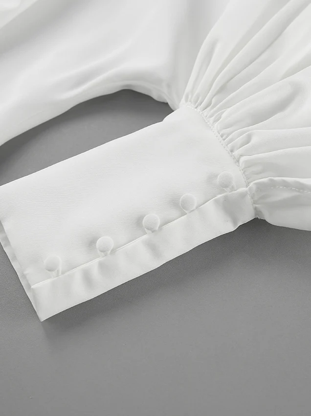 Puff Sleeve Stand Collar White Blouse - Image 15