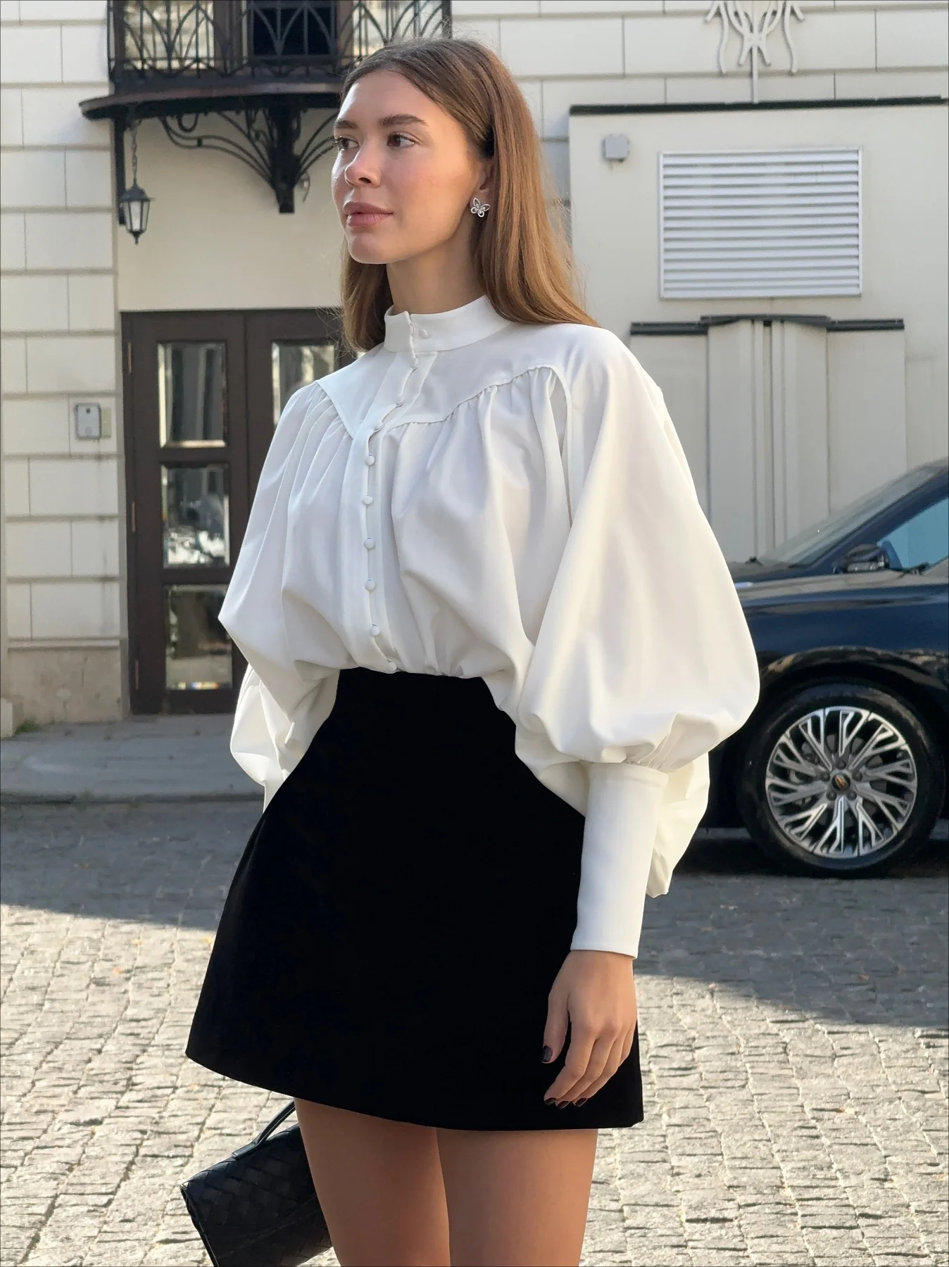 Puff Sleeve Stand Collar White Blouse - Image 5