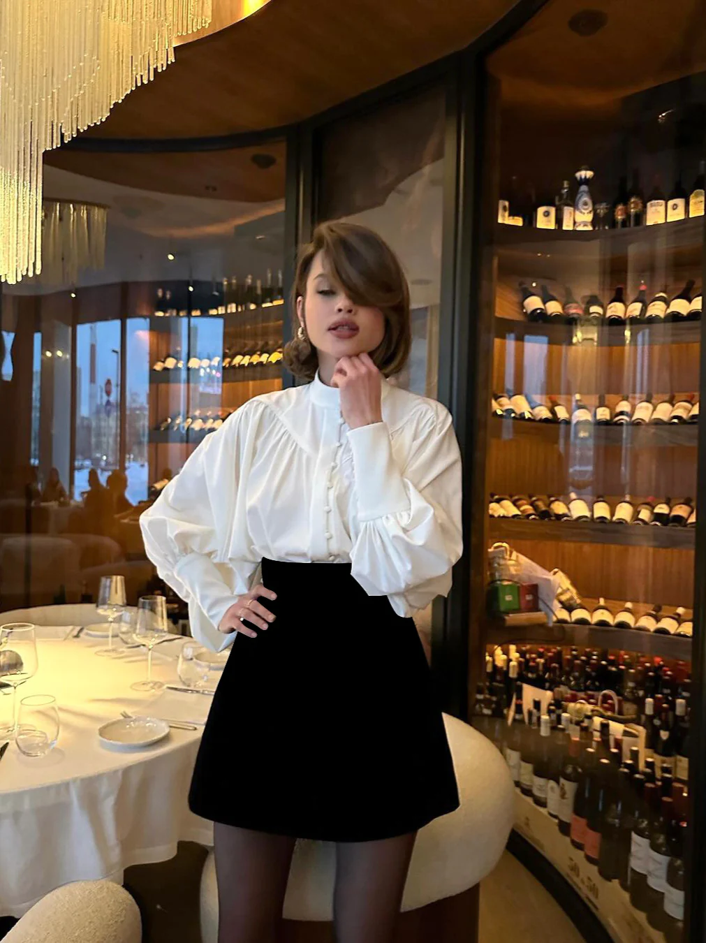 Puff Sleeve Stand Collar White Blouse - Image 6