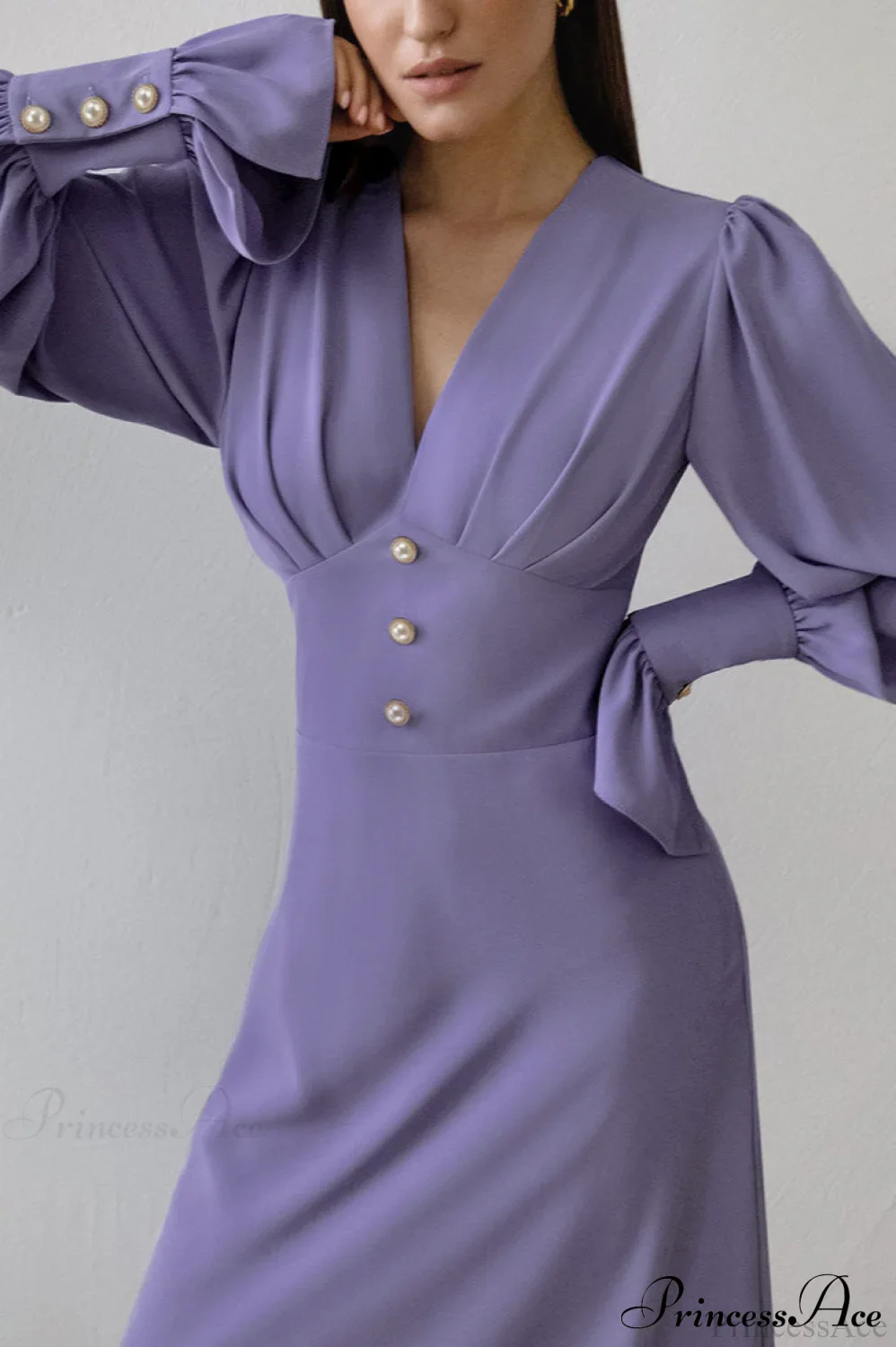 Puff Sleeve V Neck Vintage Slim Maxi Dress - Image 8