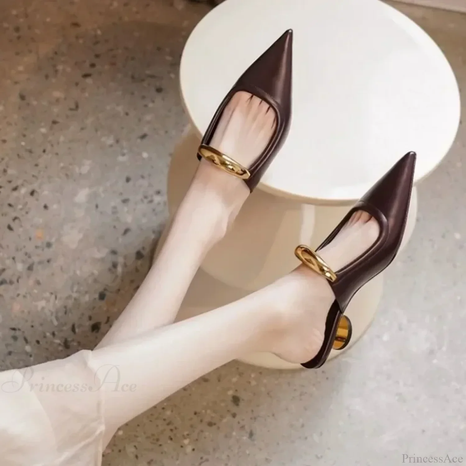 Punk Gothic Metal Buckle Low Heels Pointed Thick Heeled Platform Low Heel Pump - Image 4