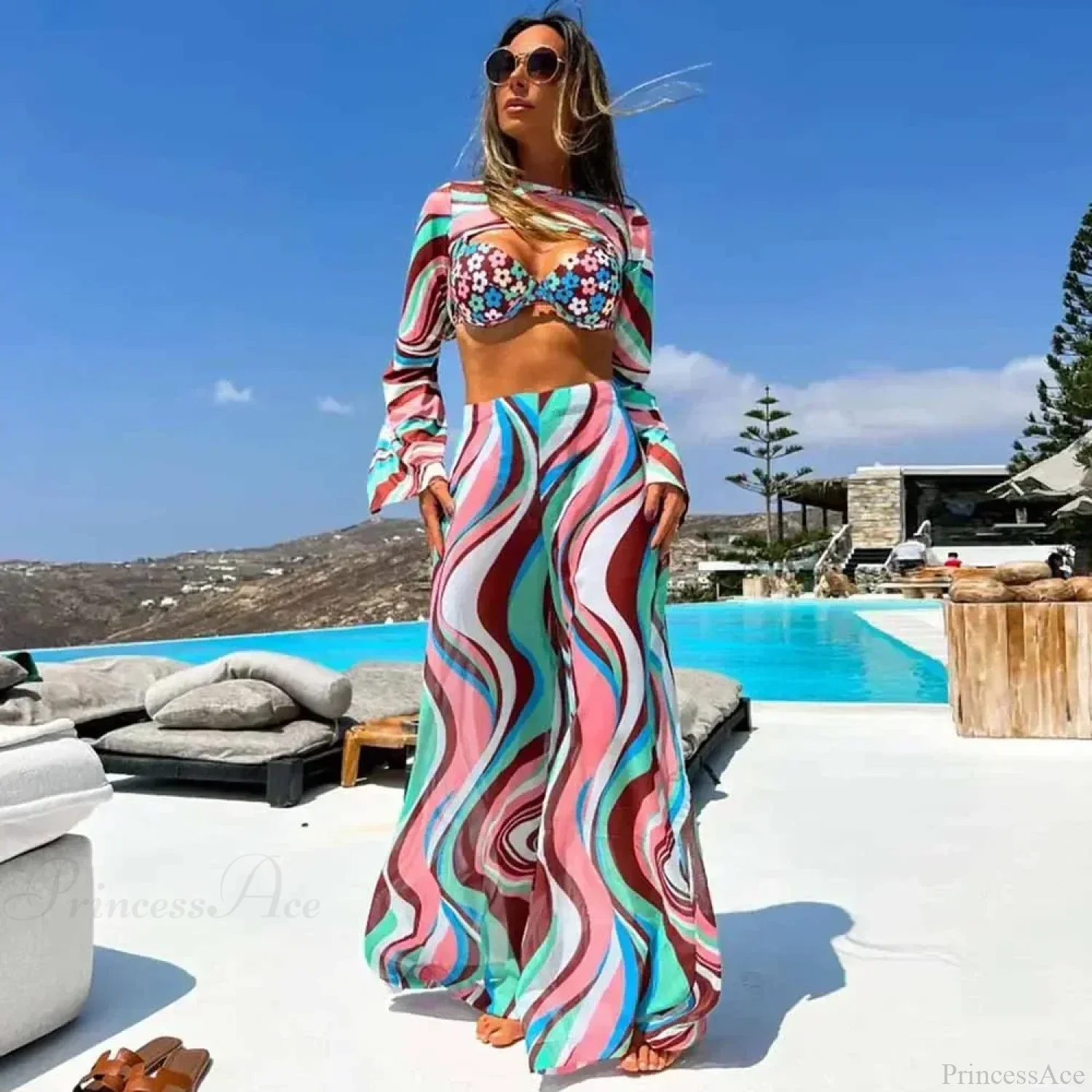 Push Up Bikini Set with Linen Three Piece Swimsuit - Image 5