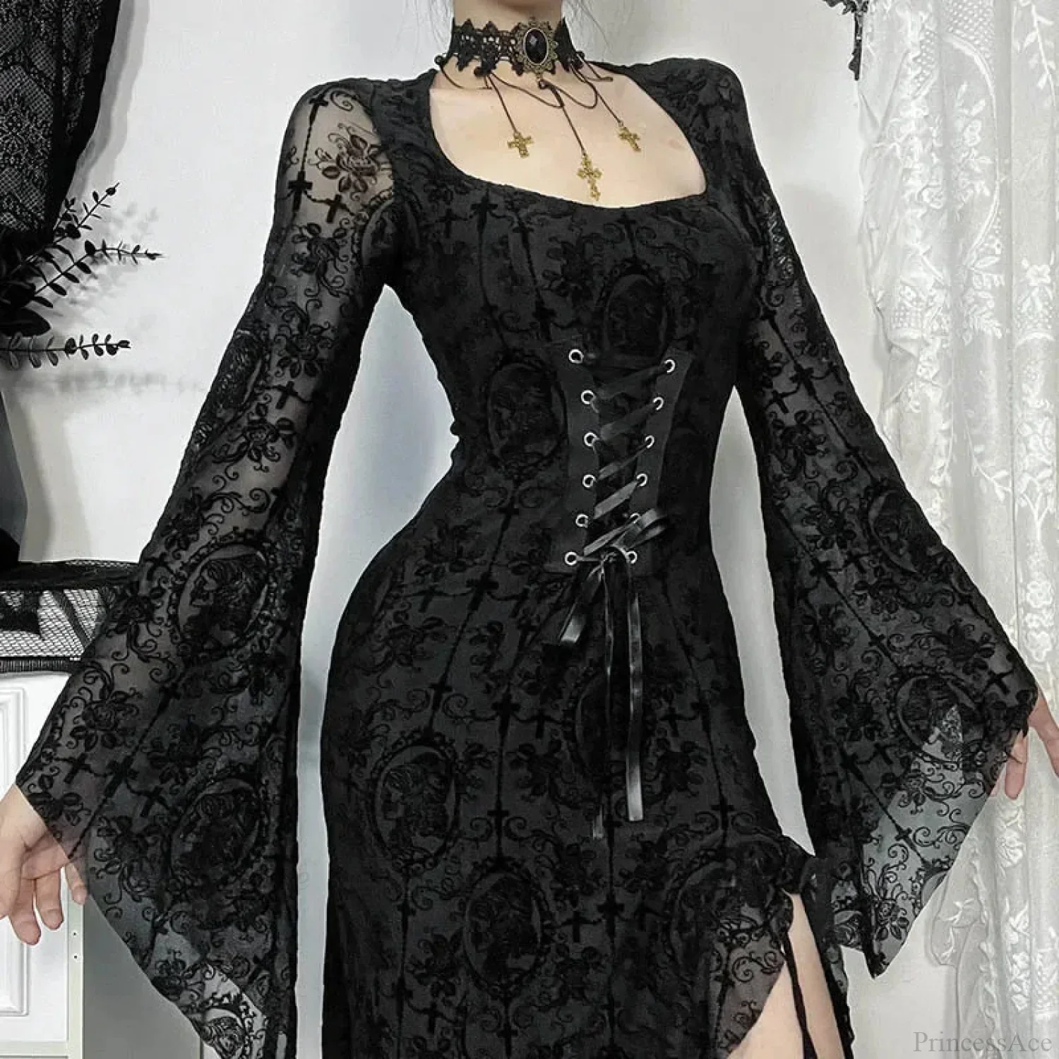 Quadrilateral Neck Corset Flare Full-Length Dress - Image 3