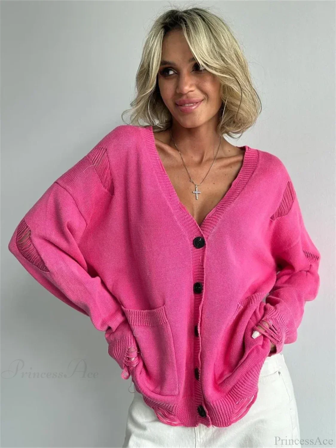 Ragged Button Up Oversized Cardigan