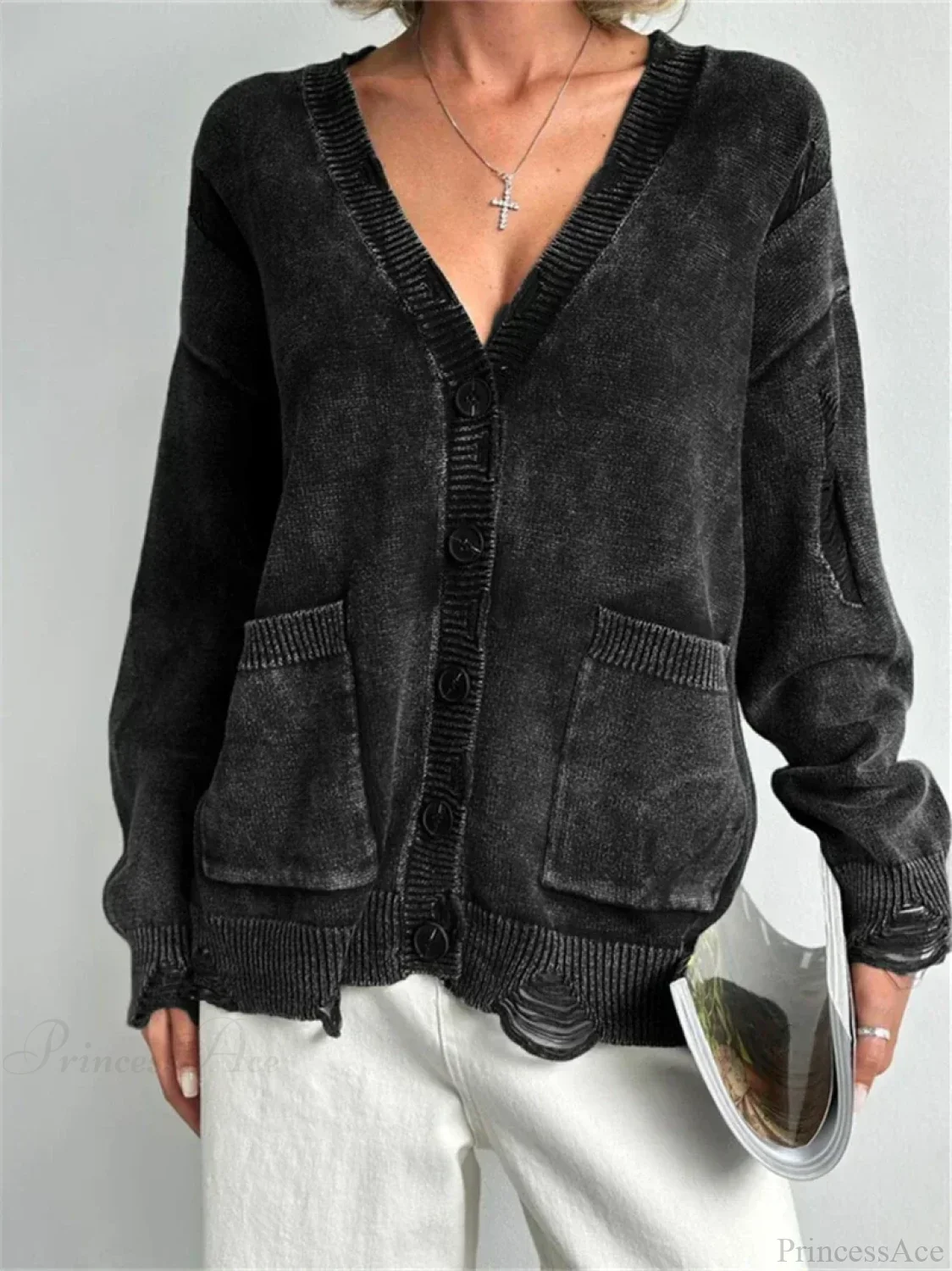 Ragged Button Up Oversized Cardigan - Image 6