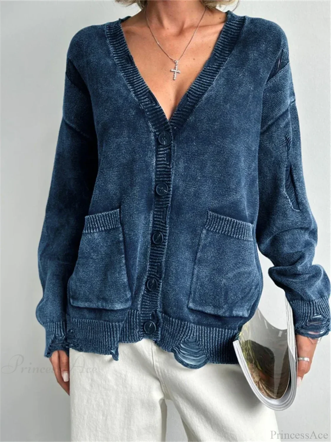 Ragged Button Up Oversized Cardigan - Image 7