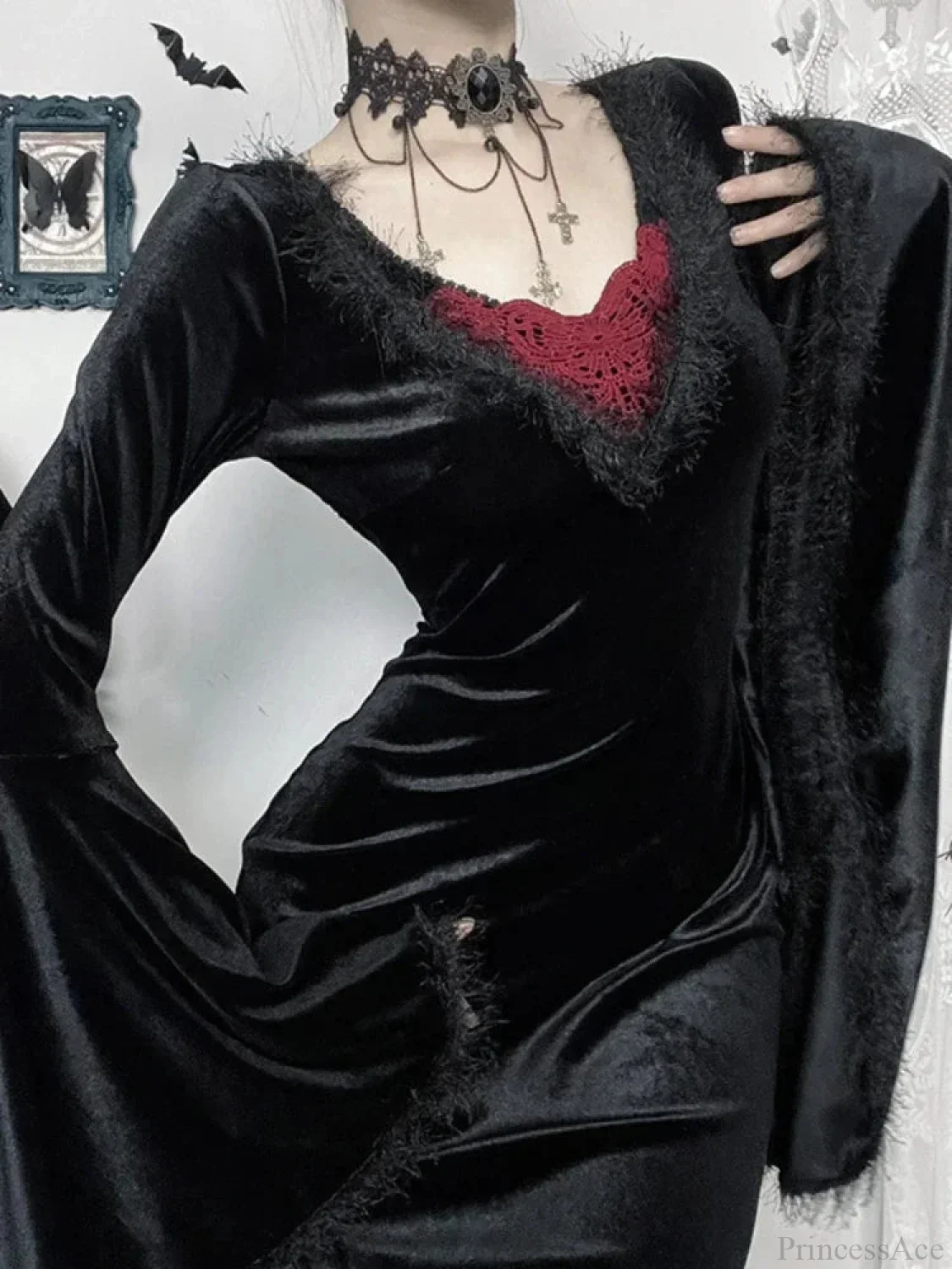 Rearless Plumage Patchwork Full-length Dress - Image 2