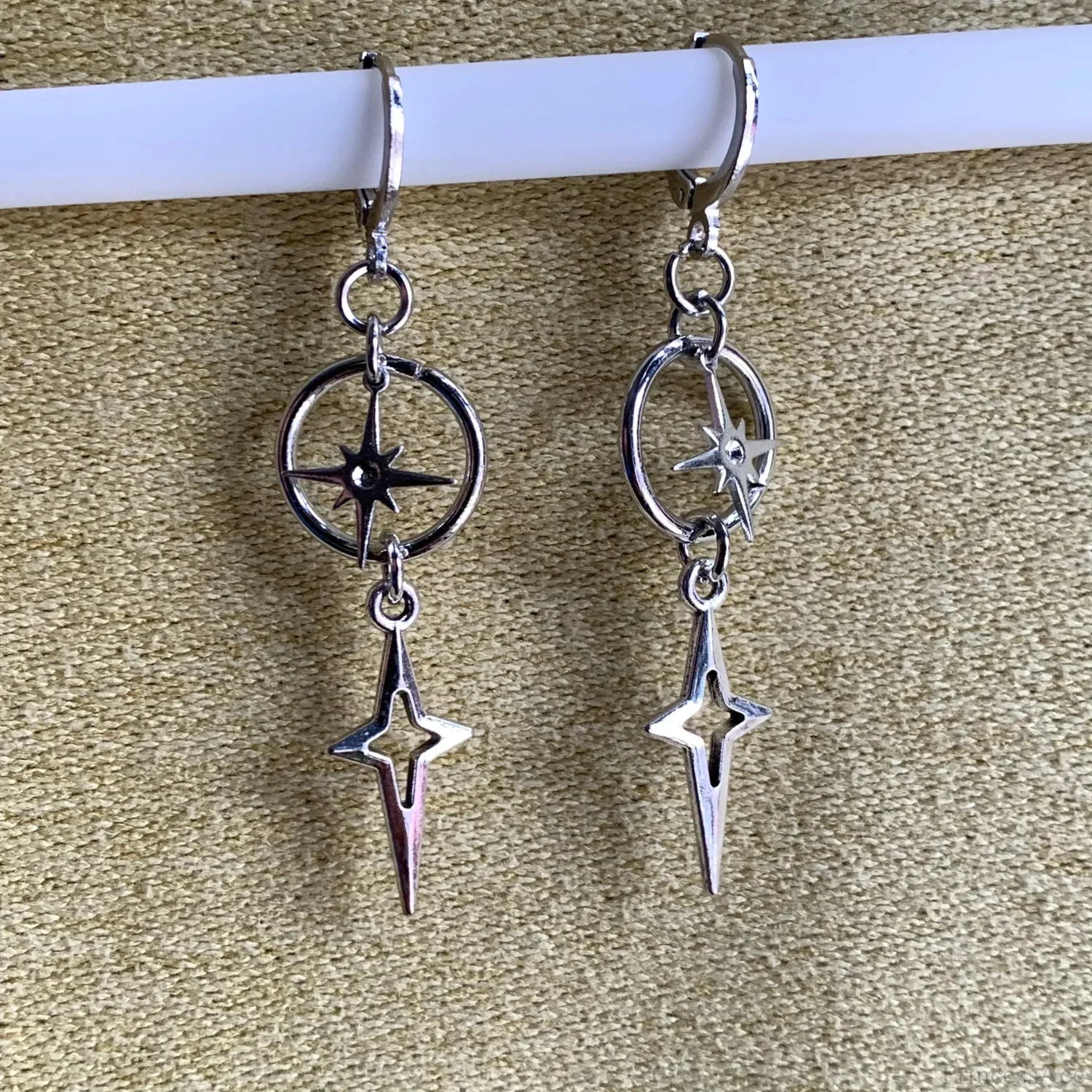 Rebel Celestial Cross Silver Empty Heart Earring - Image 17