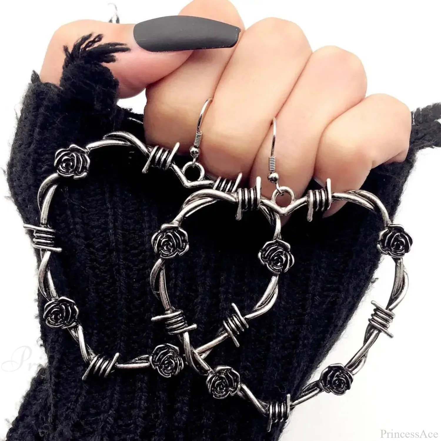 Rebel Celestial Cross Silver Empty Heart Earring - Image 18
