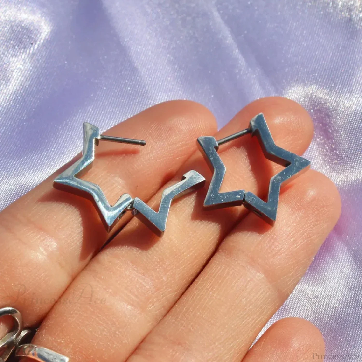 Rebel Celestial Cross Silver Empty Heart Earring - Image 21