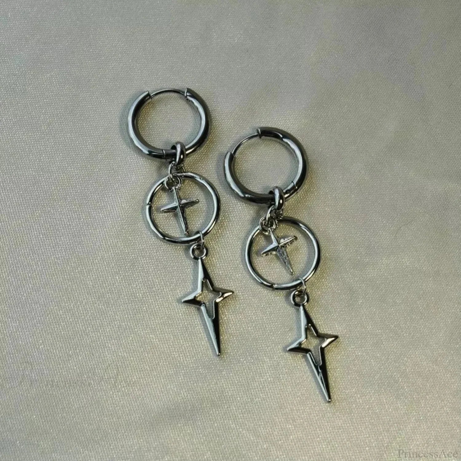 Rebel Celestial Cross Silver Empty Heart Earring - Image 8