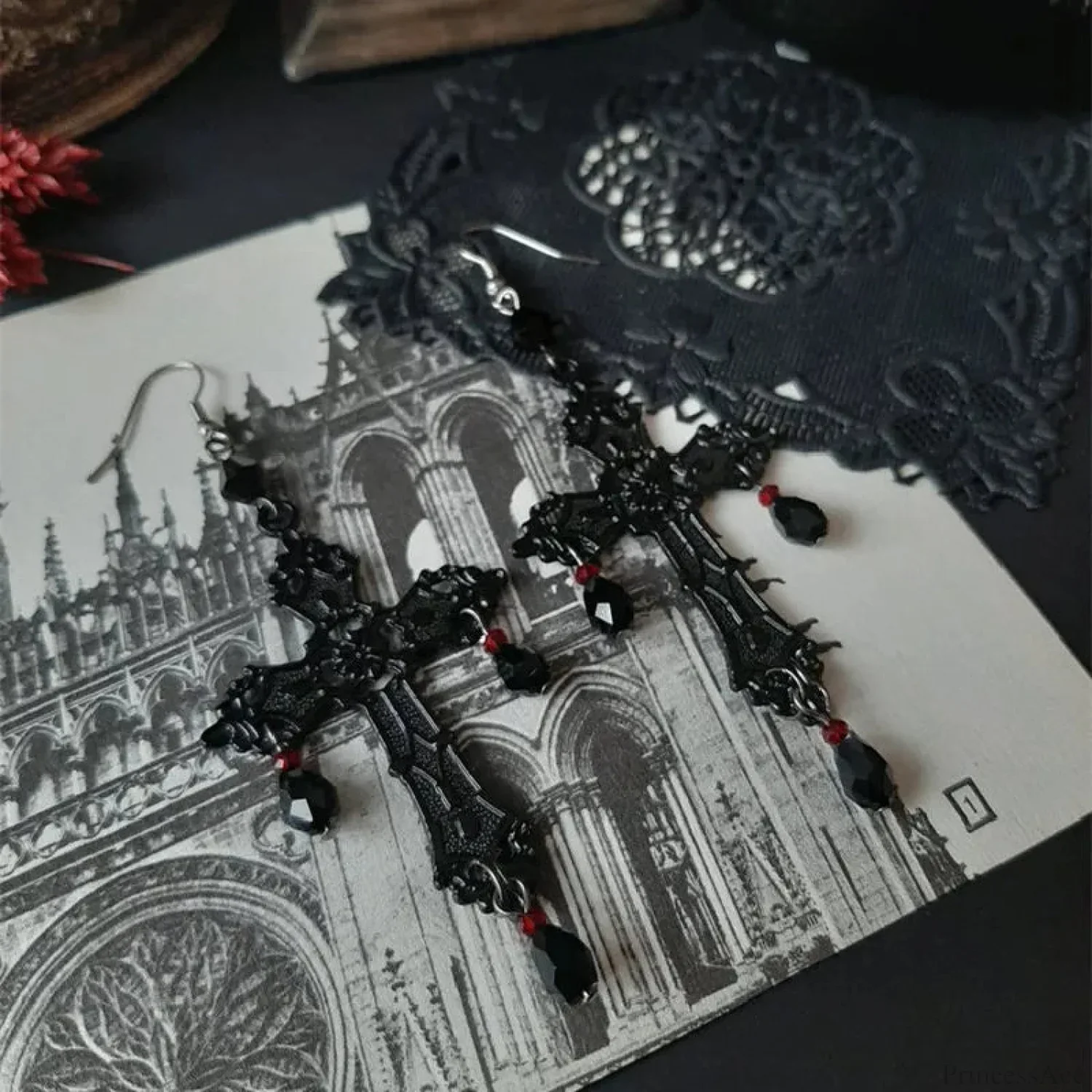 Rebel Celestial Cross Silver Empty Heart Earring - Image 3