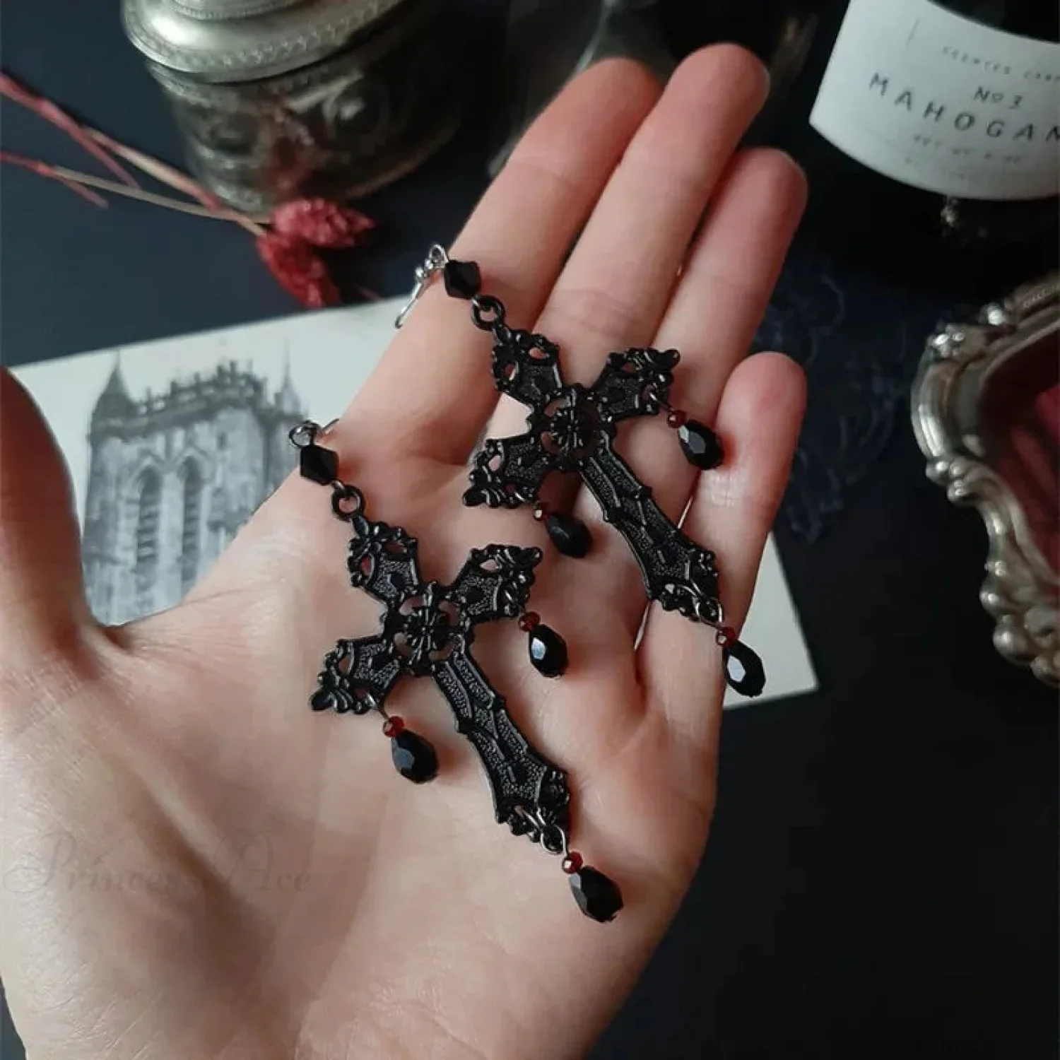 Rebel Celestial Cross Silver Empty Heart Earring - Image 4