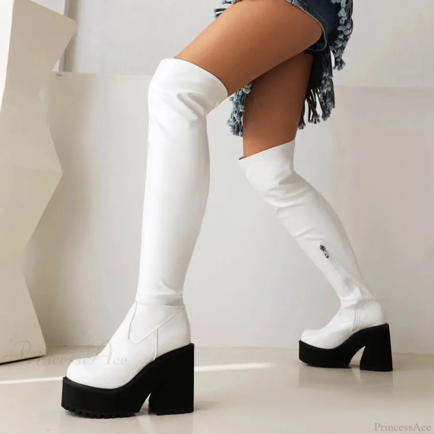 Rebellious Dark Over Knee Tall Chunky Heel Gothic Boot - Image 2