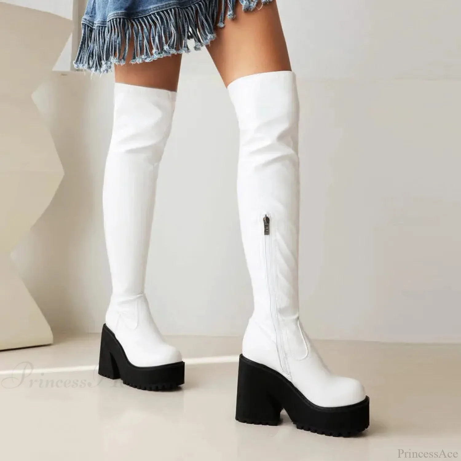 Rebellious Dark Over Knee Tall Chunky Heel Gothic Boot - Image 3