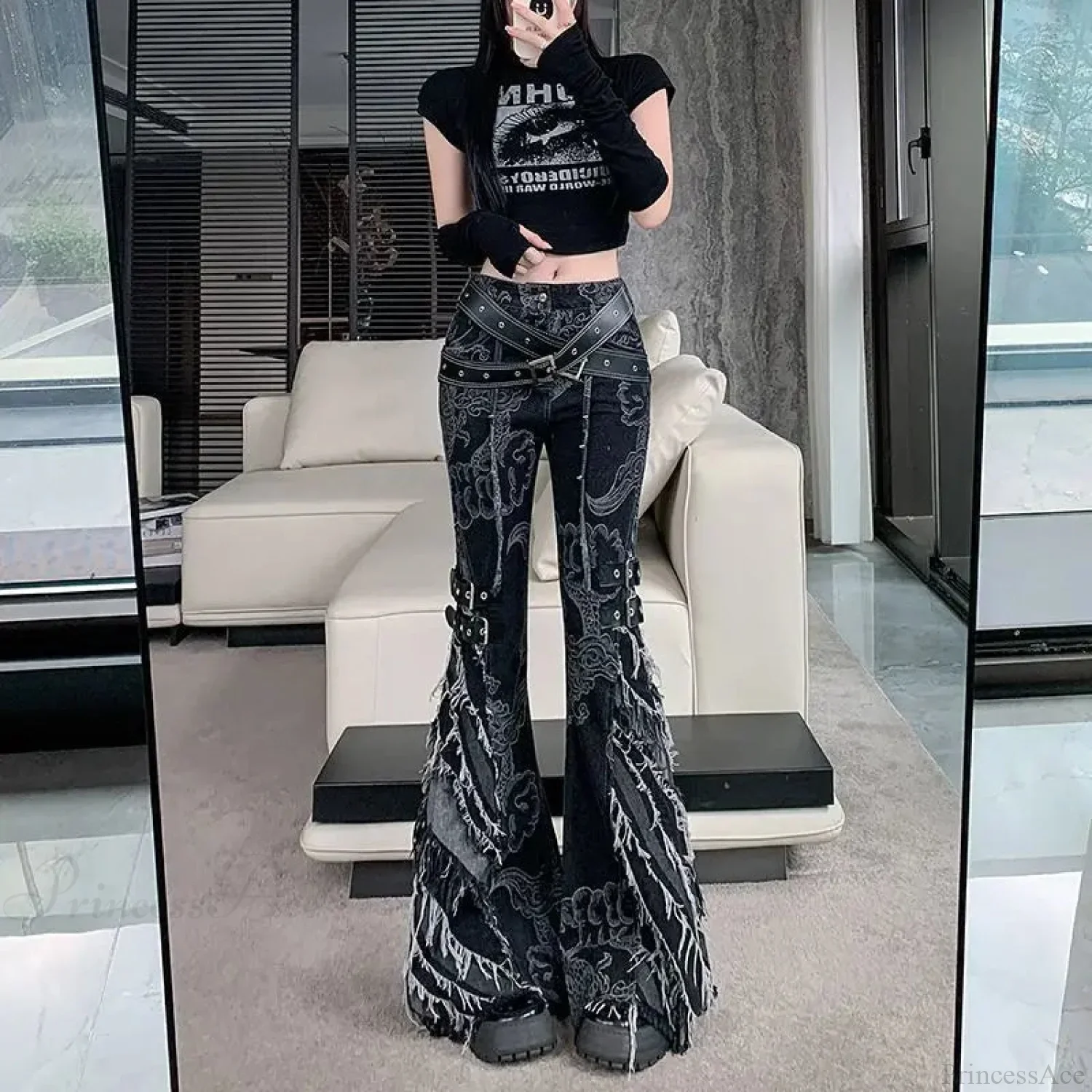 Rebellious Dark Print Flare Pant - Image 3