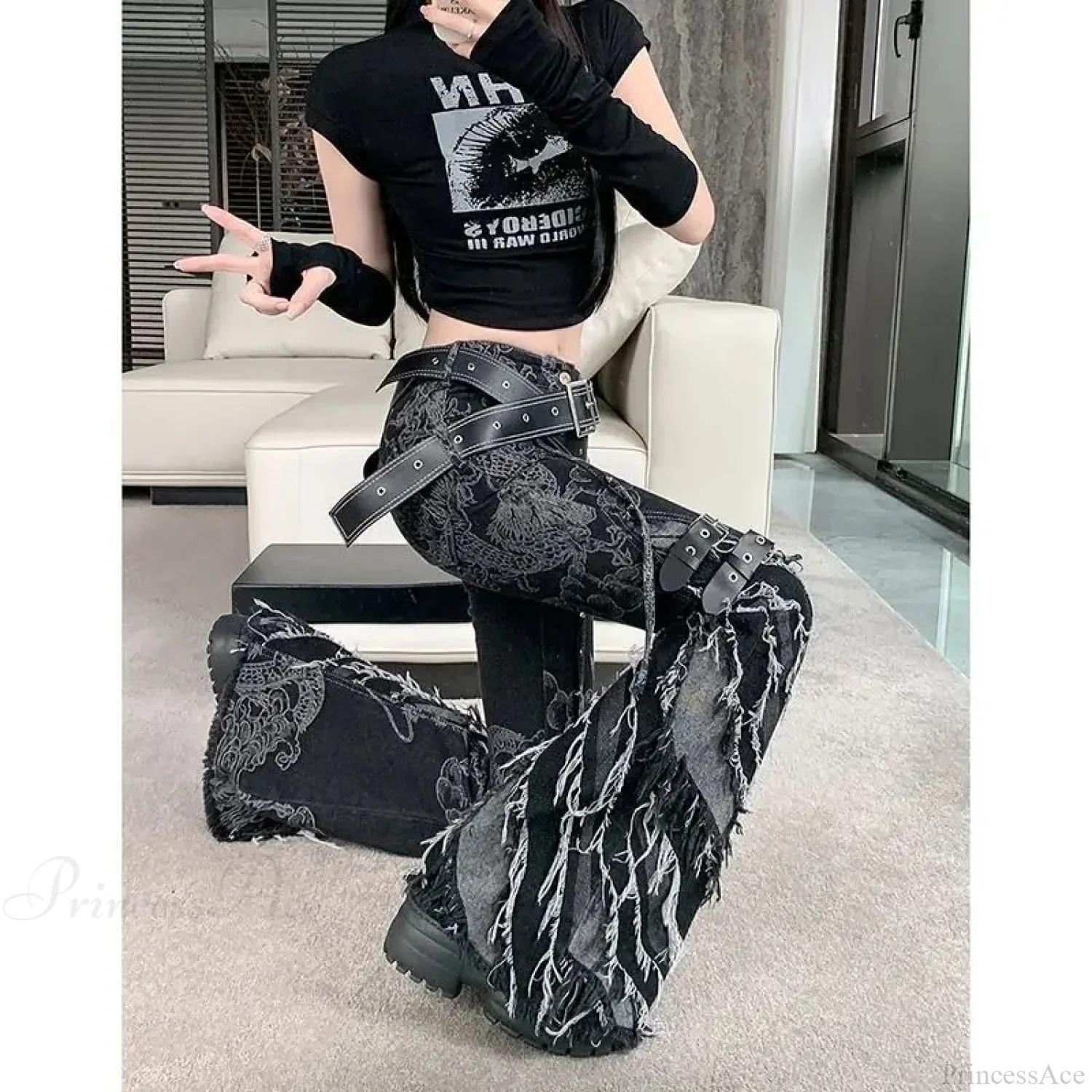Rebellious Dark Print Flare Pant - Image 4