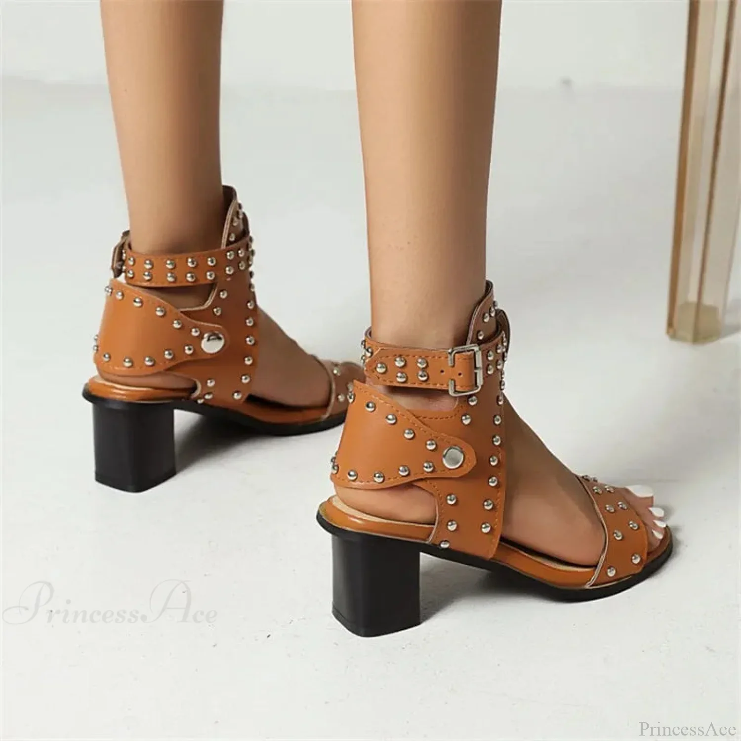 Rebellious Dark Rivet Tall Heel Sandal - Image 4