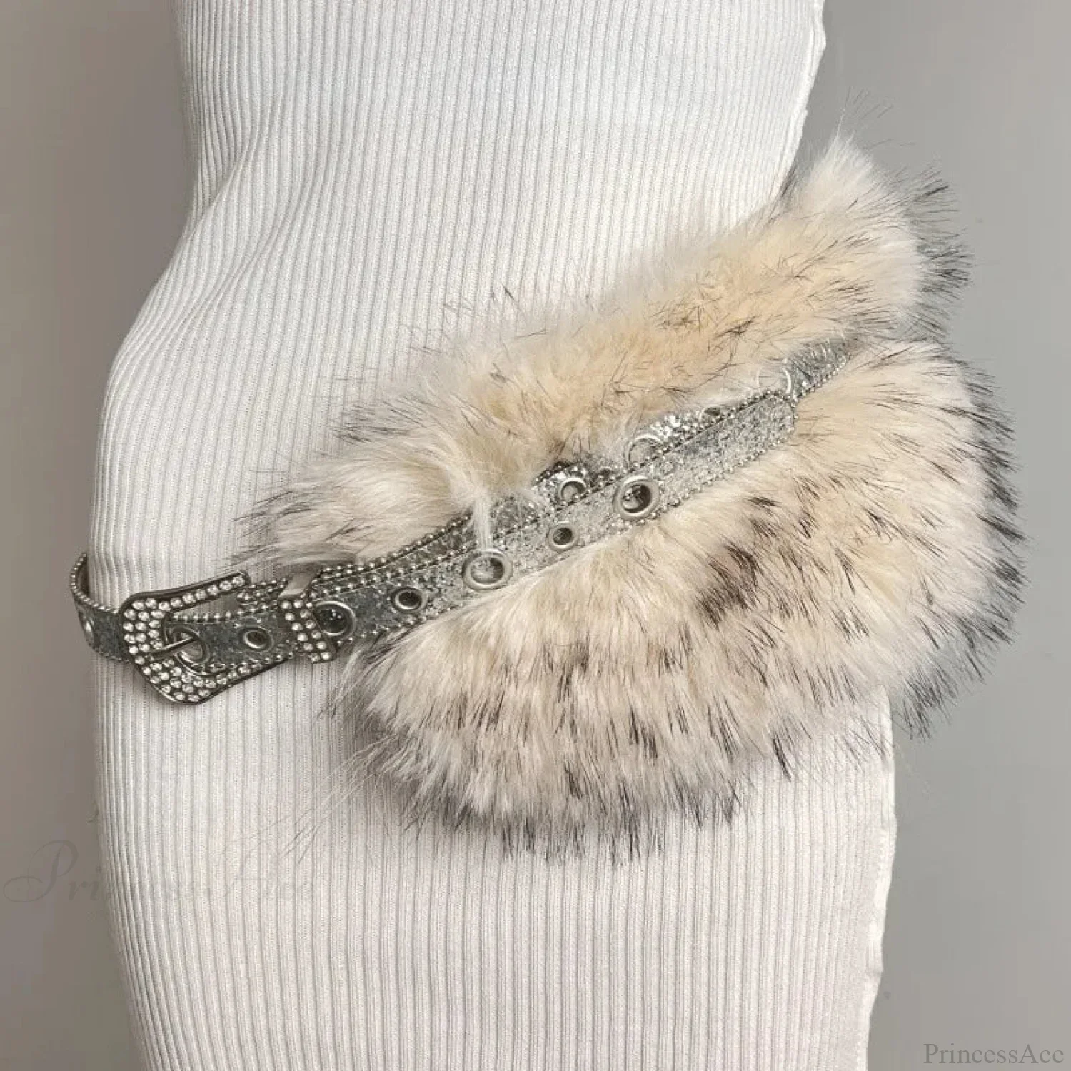 Rebellious Dark Studded Furry Millennium Rhinestone Belt - Image 3