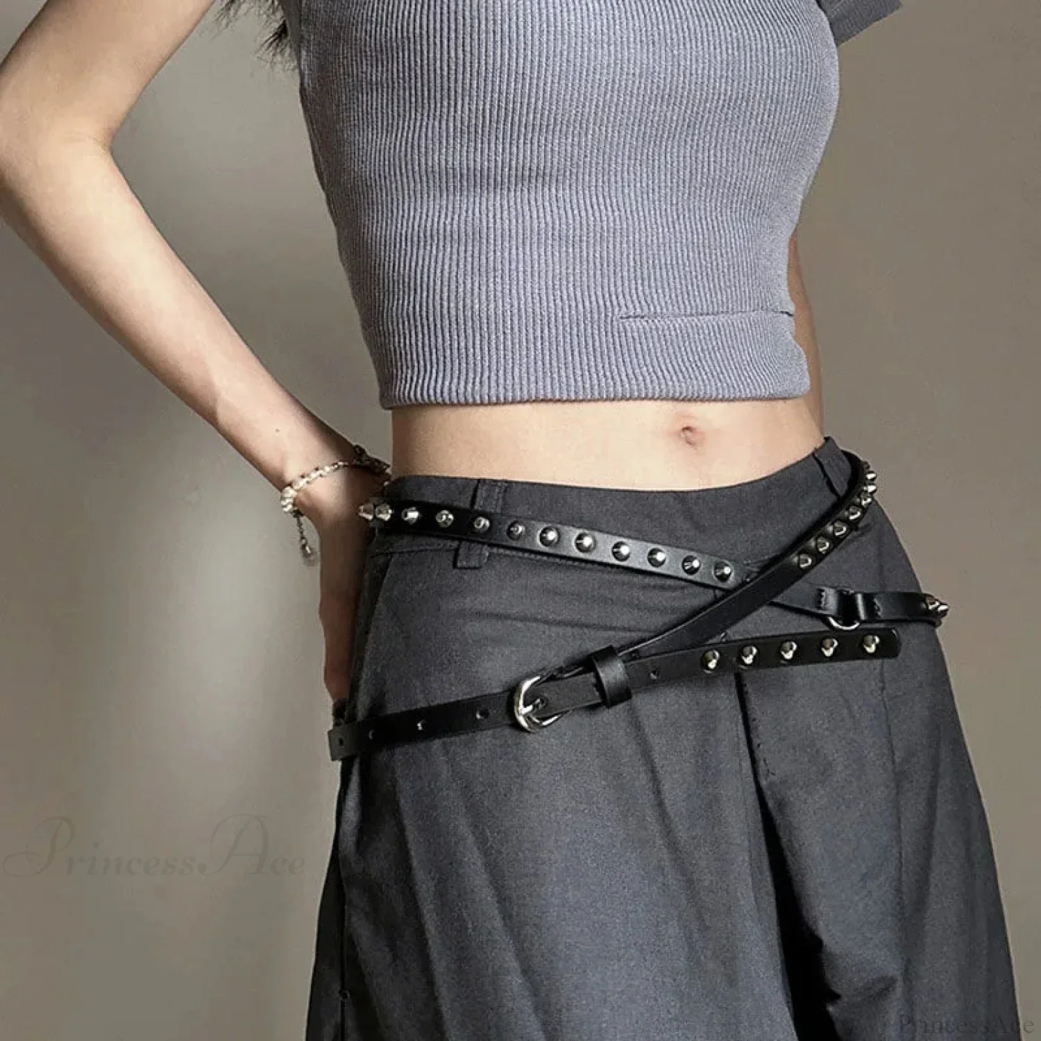Rebellious Dark Western Double Loop Rivet Belt - Image 2