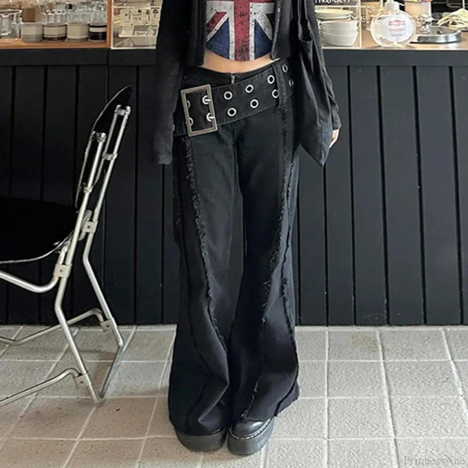 Rebellious Dark Wide Belt Denim Pant - Image 2