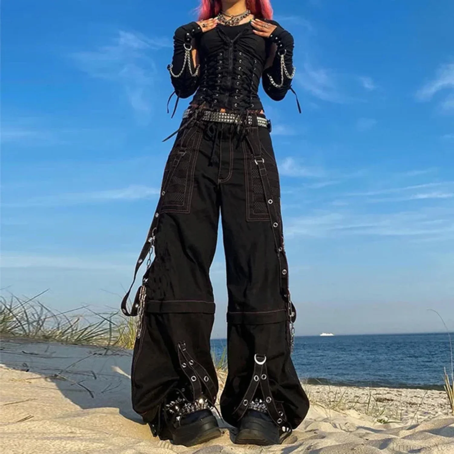 Rebellious Dark Y2K Wide Leg Trouser - Image 3
