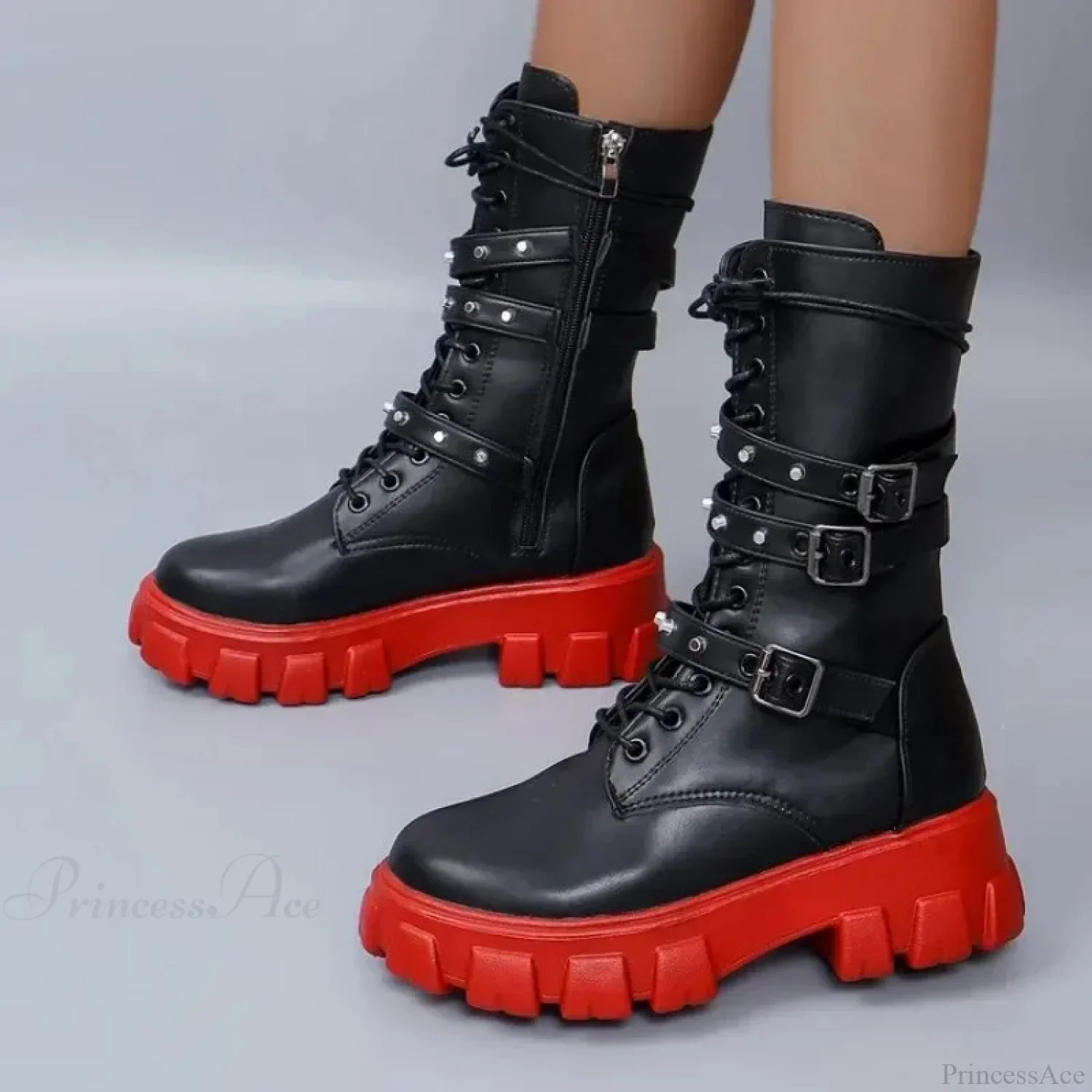 Rebellious Fastener Motorbike Mid-Calf Dark Boot - Image 3