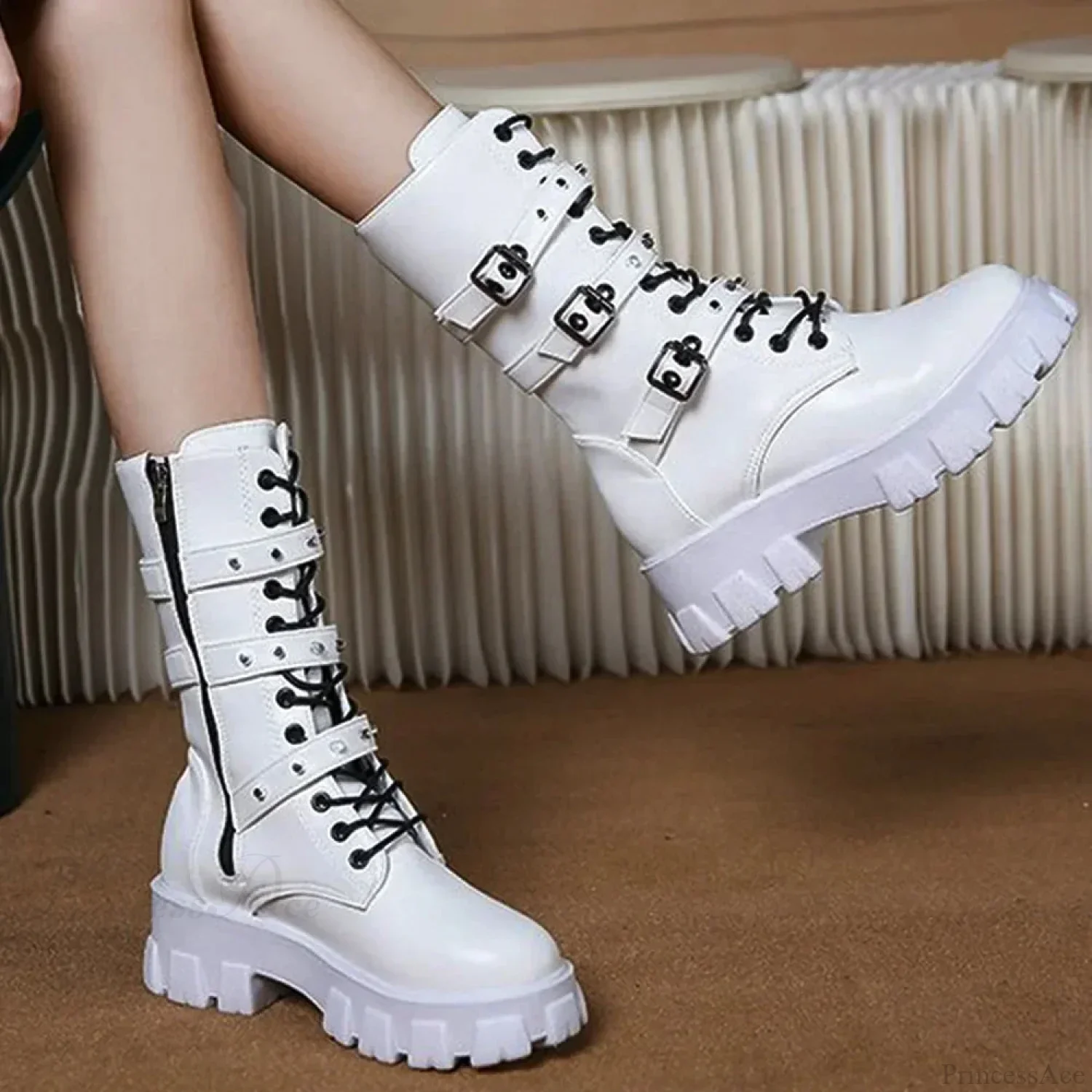 Rebellious Fastener Motorbike Mid-Calf Dark Boot - Image 5