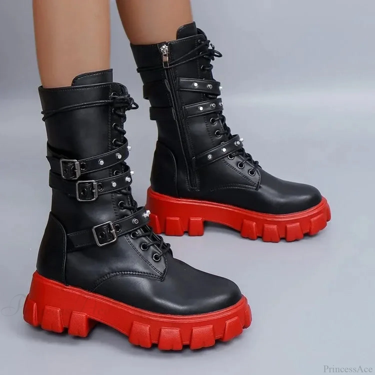 Rebellious Fastener Motorbike Mid-Calf Dark Boot - Image 7