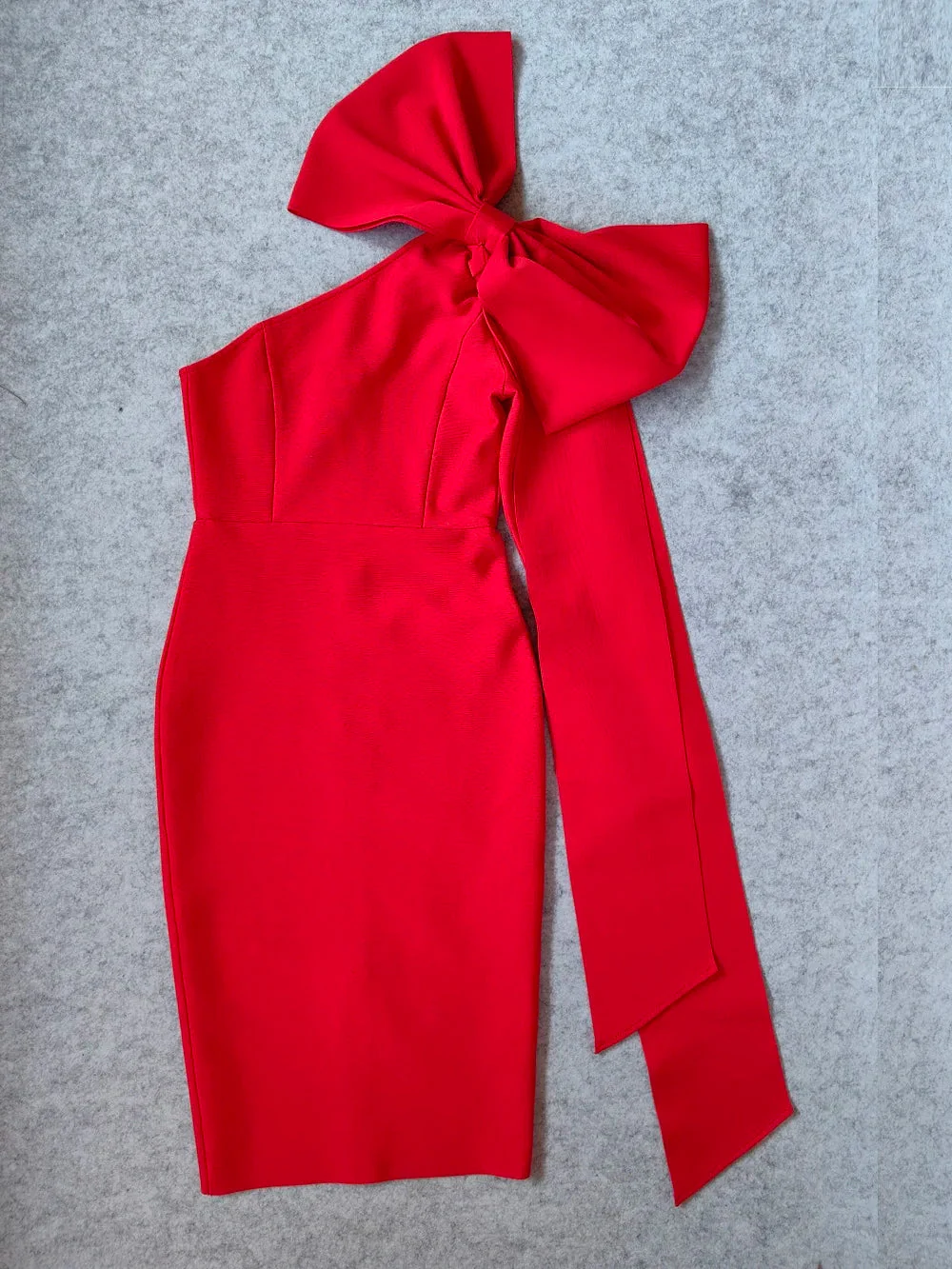 Red Asymmetrical Bandage Evening Dress with Ruffle Split - Bodycon Party Dress - Image 4