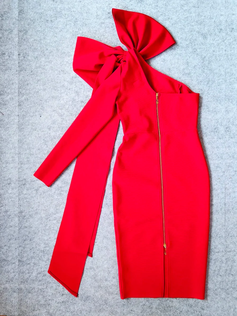 Red Asymmetrical Bandage Evening Dress with Ruffle Split - Bodycon Party Dress - Image 5
