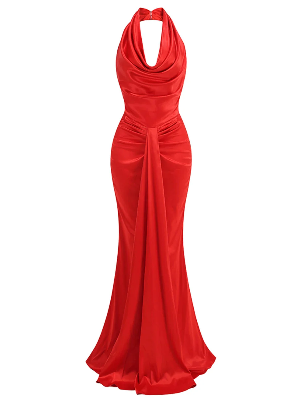 Red Backless Halter V-Neck Maxi Bodycon Party Dress - Image 5