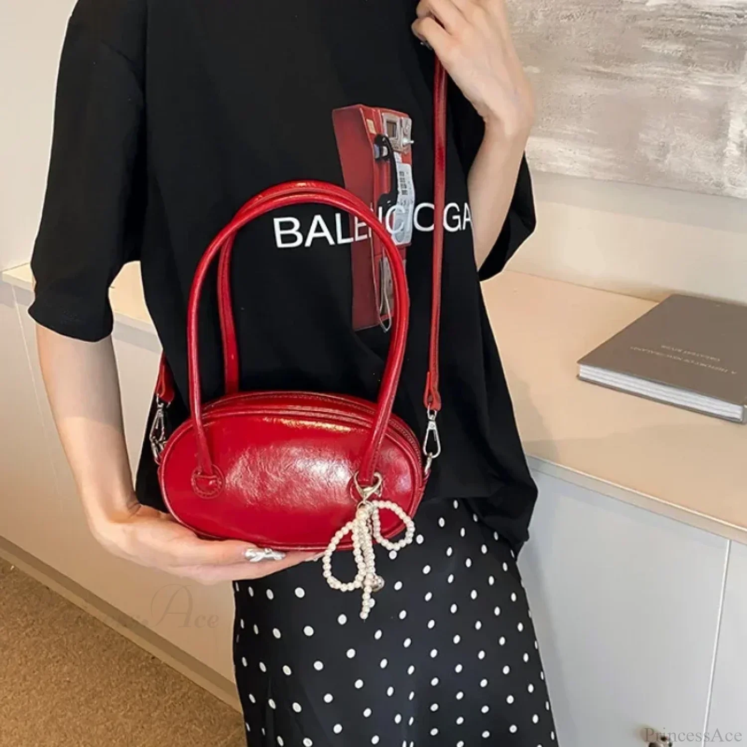 Red Casual Korean Style Underarm Shoulder Bag - Image 2