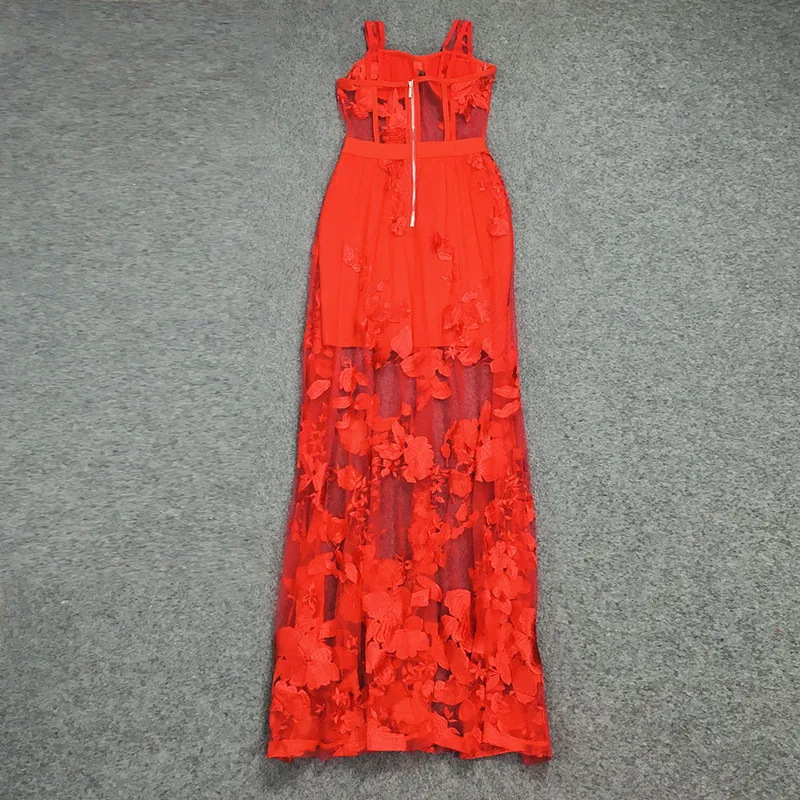 Red Color Celebrity Fashion Sleeveless Sexy Backless Lace Long Dress Party Dress - Image 5