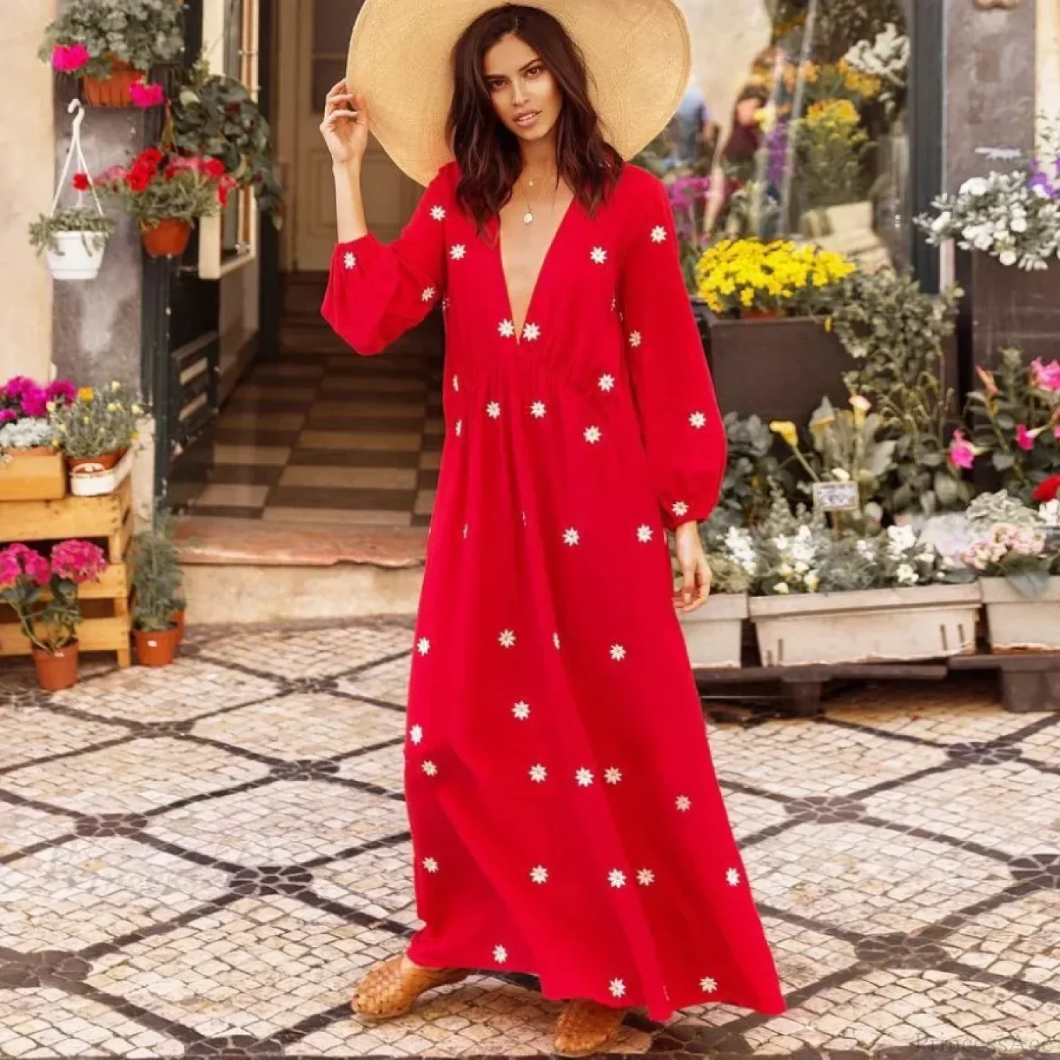 Red Cotton Maxi Dress
