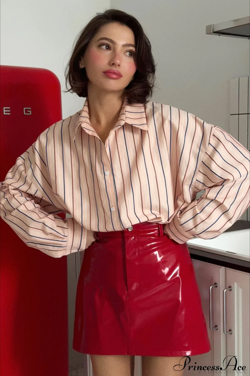 Red Faux Leather Mini Pencil Skirt - Image 2