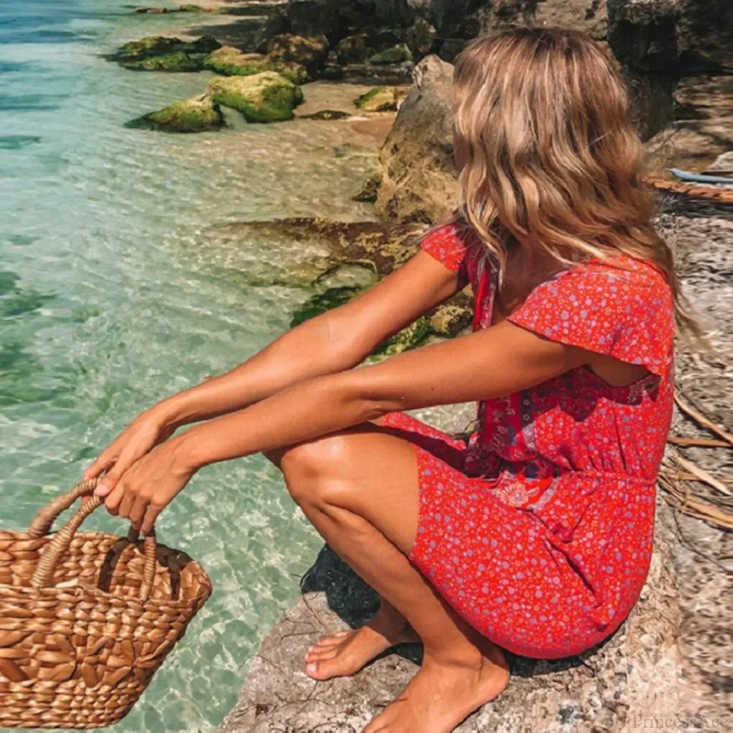 Red Floral Print Boho Mini Dress - Image 2