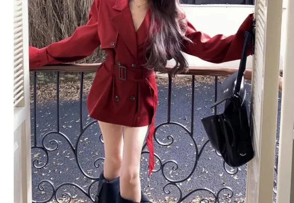 Red Medium Long Trench Coat - Image 3