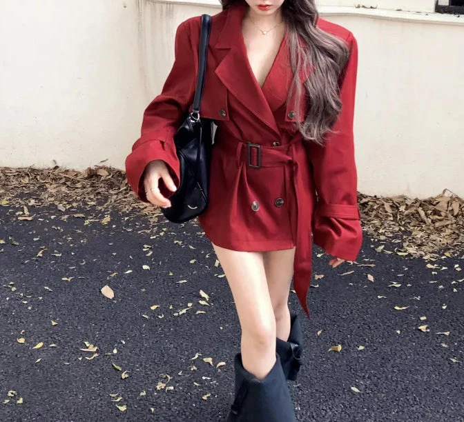 Red Medium Long Trench Coat - Image 4