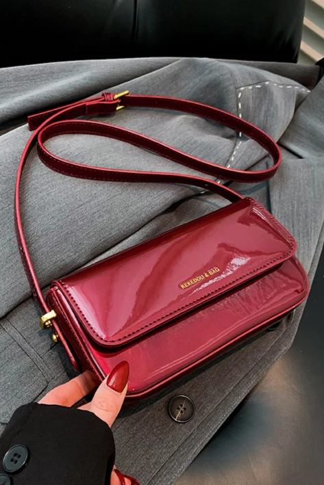 Red Patent Leather Square Mini Bag Shoulder Underarm Crossbody Bag - Image 2